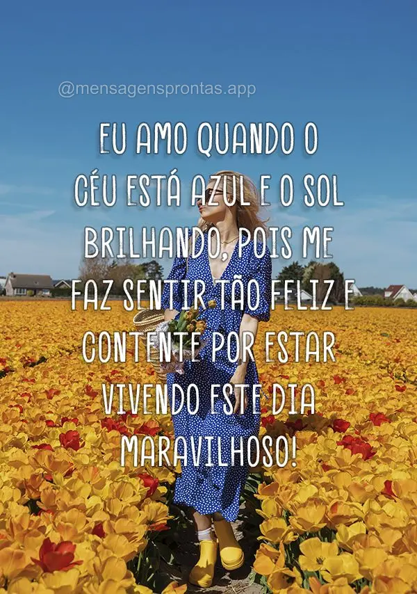 Eu amo quando o céu está azul e o sol brilhando, pois me faz sentir tão feliz e contente por estar vivendo este dia maravilhoso!