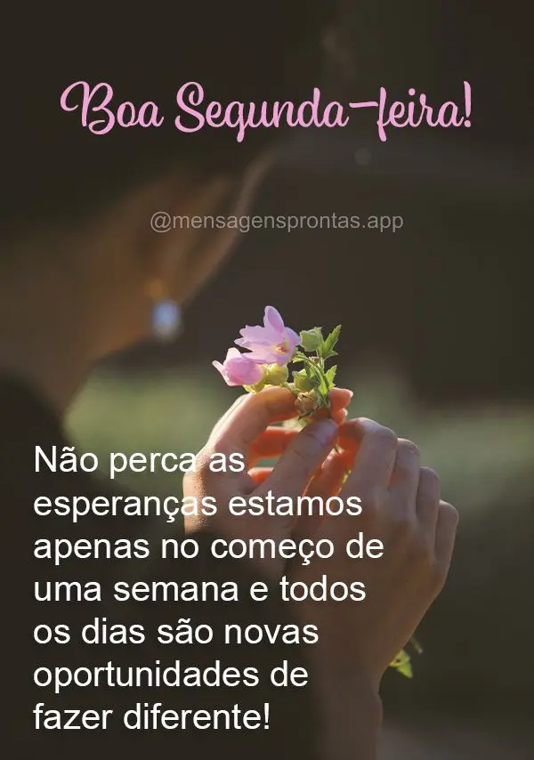 Não perca as esperanças estamos apenas no começo de uma semana e todos os dias são novas oportunidades de fazer diferente! Boa Segunda-feira! 