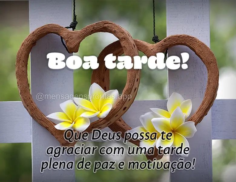 Que Deus possa te agraciar com uma tarde plena de paz e motivação! Boa tarde!