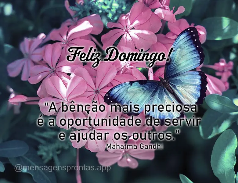 "A bênção mais preciosa é a oportunidade de servir e ajudar os outros." Feliz Domingo! Mahatma Gandhi