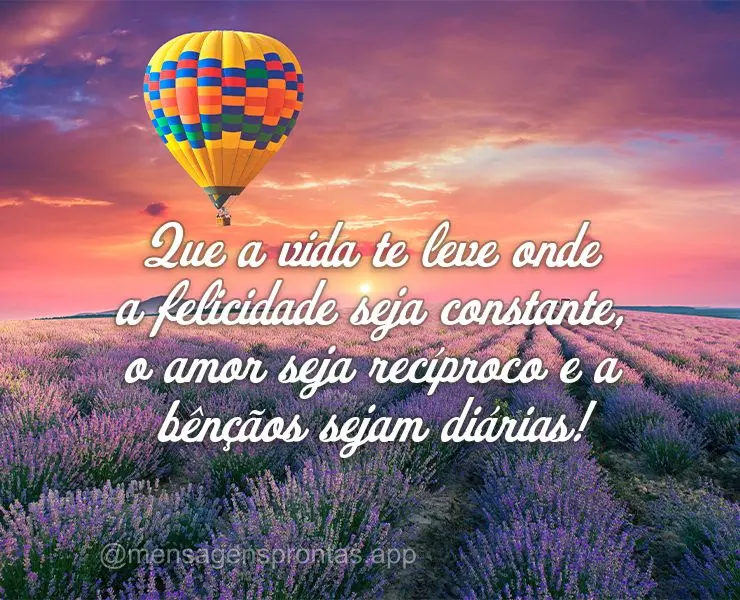 Que a vida te leve onde a felicidade seja constante, o amor seja recíproco e a bênçãos sejam diárias!