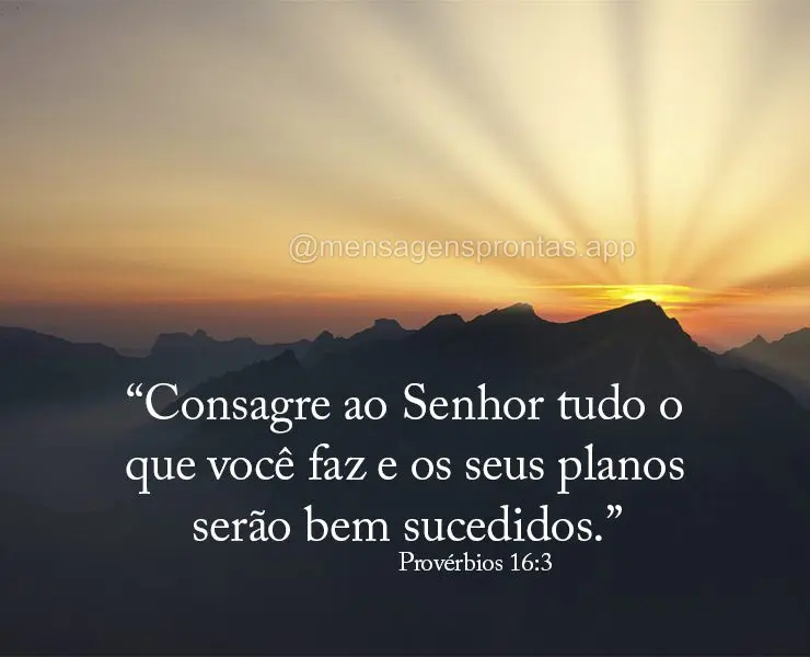 “Consagre ao Senhor tudo o que você faz e os seus planos serão bem sucedidos.” Provérbios 16:3