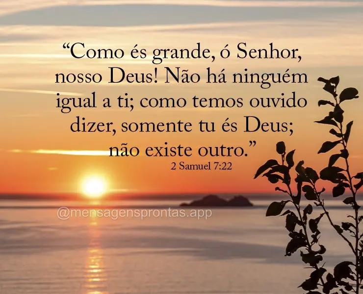 “Como és grande, ó Senhor, nosso Deus! Não há ninguém igual a ti; como temos ouvido dizer, somente tu és Deus; não existe outro.” 2 Samuel 7:2...