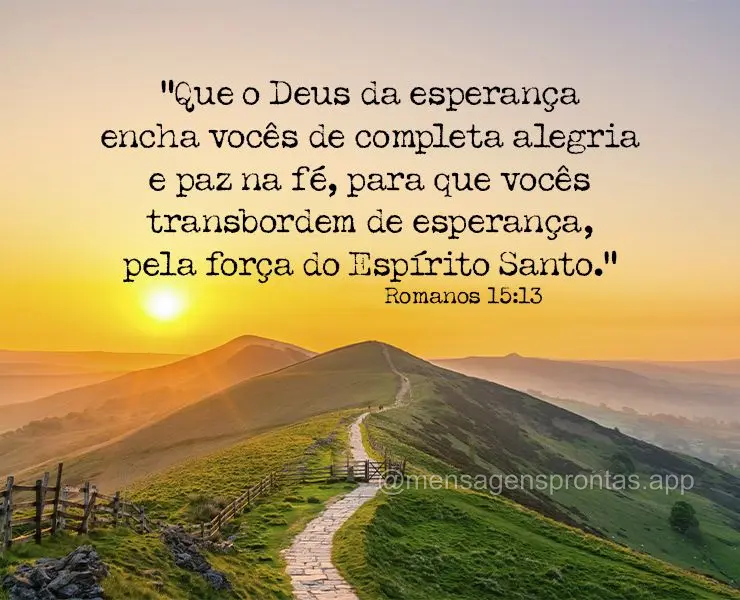 “Que o Deus da esperança encha vocês de completa alegria e paz na fé, para que vocês transbordem de esperança, pela força do Espírito Santo.” ...