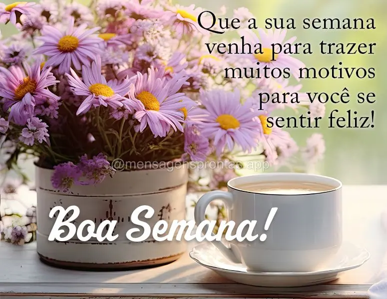 Que a sua semana venha para trazer muitos motivos para você se sentir feliz! Boa Semana!