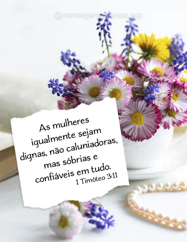 As mulheres igualmente sejam dignas, não caluniadoras, mas sóbrias e confiáveis em tudo. 1 Timóteo 3:11