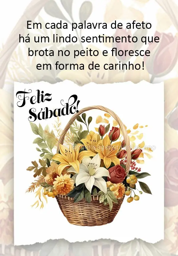 Em cada palavra de afeto há um lindo sentimento que brota no peito e floresce em forma de carinho! Feliz sábado