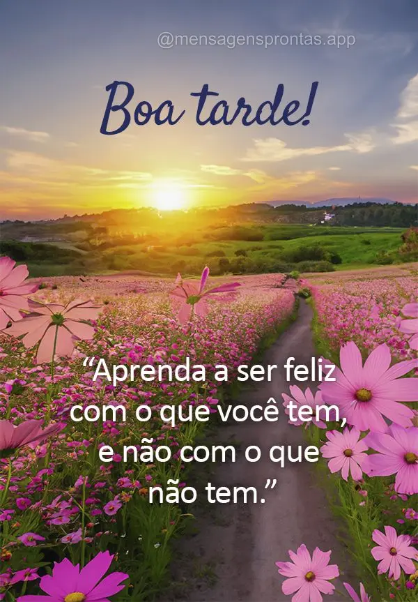 "Aprenda a ser feliz com o que você tem, e não com o que não tem." Boa tarde!