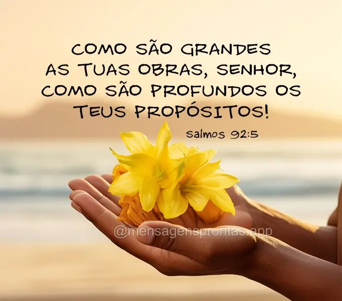 Como são grandes as tuas obras, Senhor, como são profundos os teus propósitos!  Salmos 92:5