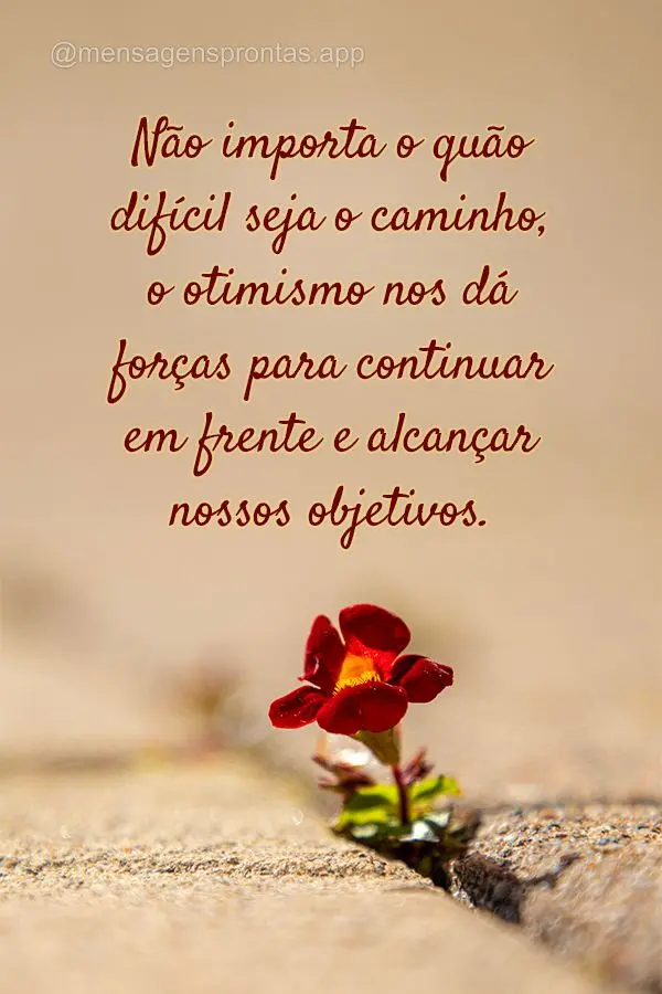 Não importa o quão difícil seja o caminho, o otimismo nos dá forças para continuar em frente e alcançar nossos objetivos.