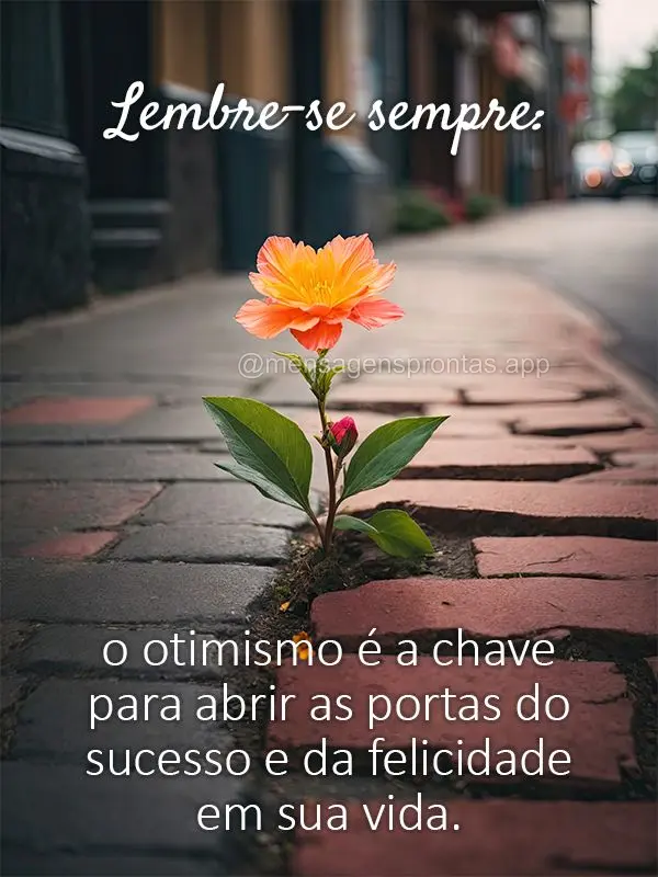 Lembre-se sempre: o otimismo é a chave para abrir as portas do sucesso e da felicidade em sua vida.