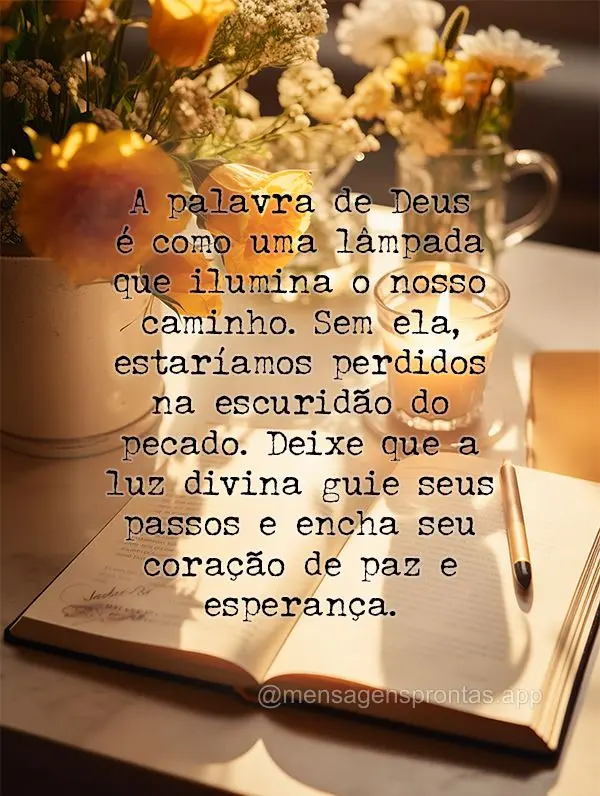 A palavra de Deus é como uma lâmpada que ilumina o nosso caminho. Sem ela, estaríamos perdidos na escuridão do pecado. Deixe que a luz divina guie se...