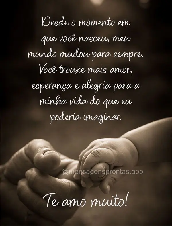 Desde o momento em que você nasceu, meu mundo mudou para sempre. Você trouxe mais amor, esperança e alegria para a minha vida do que eu poderia imagin...