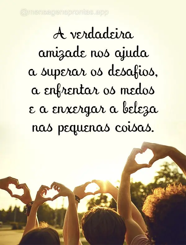 A verdadeira amizade nos ajuda a superar os desafios, a enfrentar os medos e a enxergar a beleza nas pequenas coisas. 