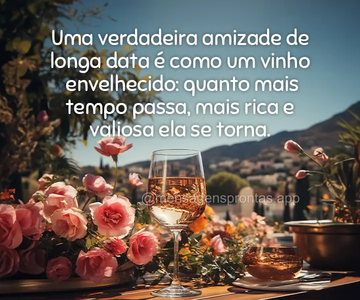 Uma verdadeira amizade de longa data é como um vinho envelhecido: quanto mais tempo passa, mais rica e valiosa ela se torna.