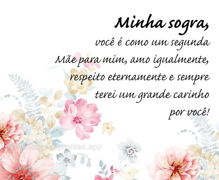 Minha sogra, você é como um segunda Mãe para mim, amo igualmente, respeito eternamente e sempre terei um grande carinho por você!