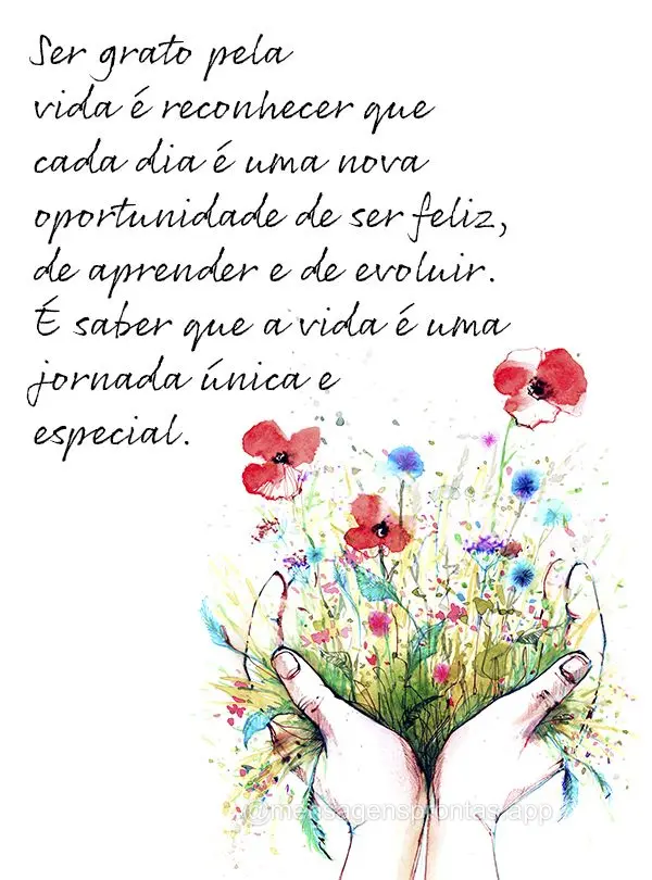 Ser grato pela vida é reconhecer que cada dia é uma nova oportunidade de ser feliz, de aprender e de evoluir. É saber que a vida é uma jornada única...