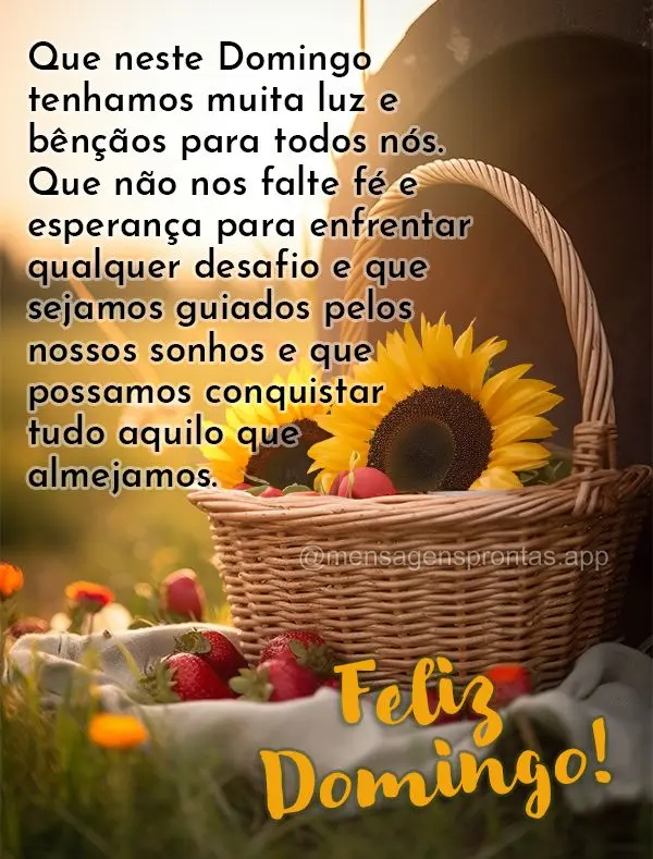 Que neste Domingo tenhamos muita luz e bênçãos para todos nós. Que não nos falte fé e esperança para enfrentar qualquer desafio e que sejamos guia...