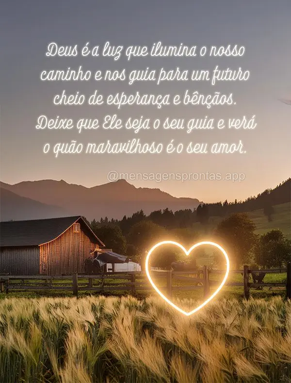 Deus é a luz que ilumina o nosso caminho e nos guia para um futuro cheio de esperança e bênçãos. Deixe que Ele seja o seu guia e verá o quão marav...