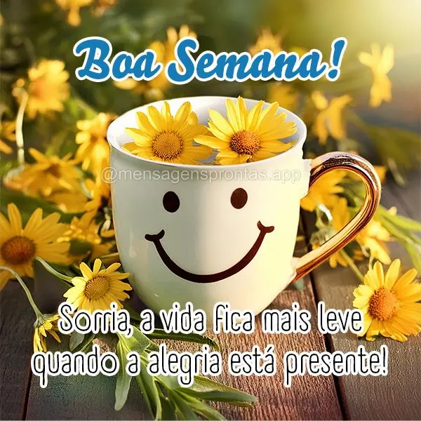 Sorria, a vida fica mais leve quando a alegria está presente! Boa Semana!