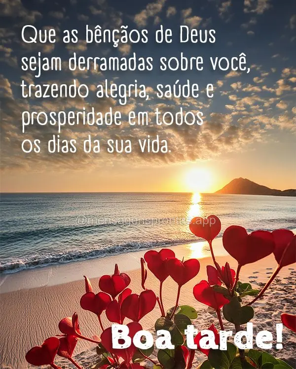 Que as bênçãos de Deus sejam derramadas sobre você, trazendo alegria, saúde e prosperidade em todos os dias da sua vida. Boa tarde!