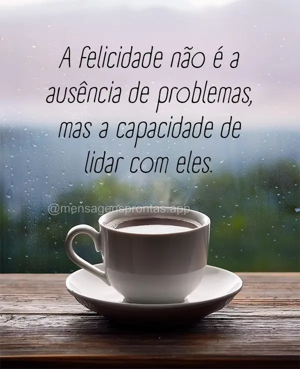 A felicidade não é a ausência de problemas, mas a capacidade de lidar com eles.