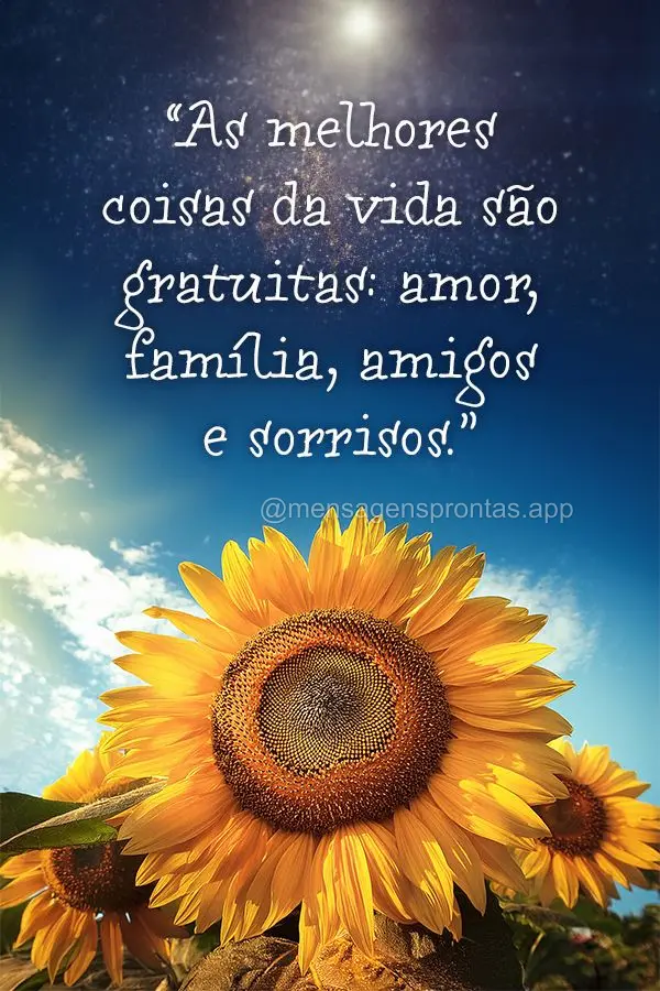 "As melhores coisas da vida são gratuitas: amor, família, amigos e sorrisos."