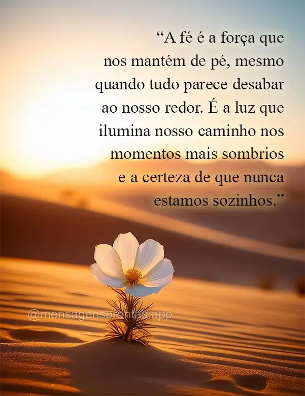 "A fé é a força que nos mantém de pé, mesmo quando tudo parece desabar ao nosso redor. É a luz que ilumina nosso caminho nos momentos mais sombrios...