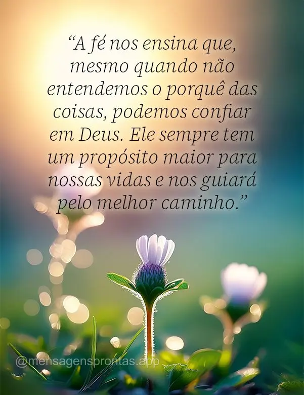 "A fé nos ensina que, mesmo quando não entendemos o porquê das coisas, podemos confiar em Deus. Ele sempre tem um propósito maior para nossas vidas e...