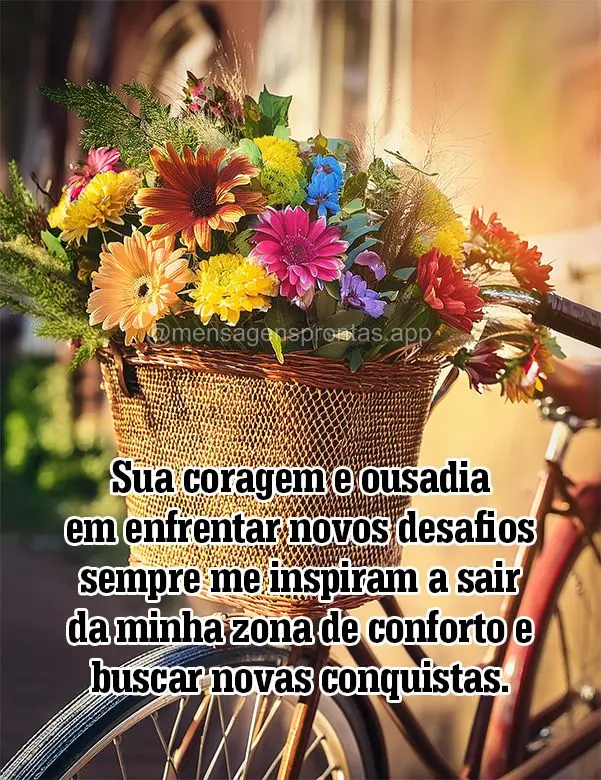 Sua coragem e ousadia em enfrentar novos desafios sempre me inspiram a sair da minha zona de conforto e buscar novas conquistas.