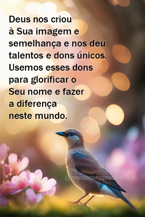 Deus nos criou à Sua imagem e semelhança e nos deu talentos e dons únicos. Usemos esses dons para glorificar o Seu nome e fazer a diferença neste mun...