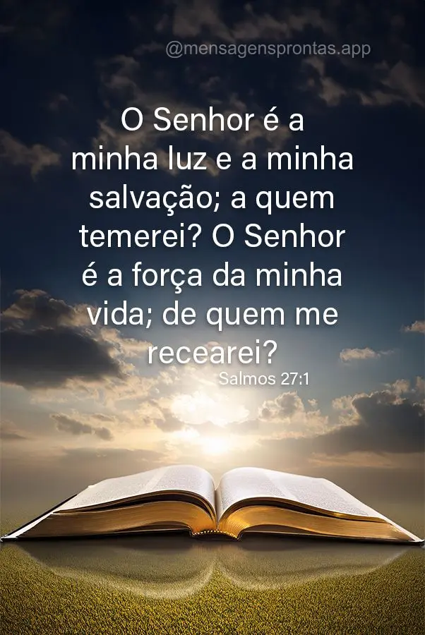 O Senhor é a minha luz e a minha salvação; a quem temerei? O Senhor é a força da minha vida; de quem me recearei? Salmos 27:1