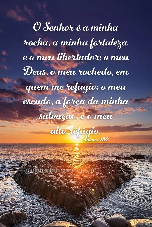 O Senhor é a minha rocha, a minha fortaleza e o meu libertador; o meu Deus, o meu rochedo, em quem me refugio; o meu escudo, a força da minha salvaçã...