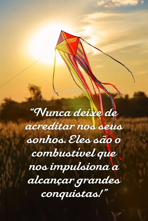 "Nunca deixe de acreditar nos seus sonhos. Eles são o combustível que nos impulsiona a alcançar grandes conquistas!"