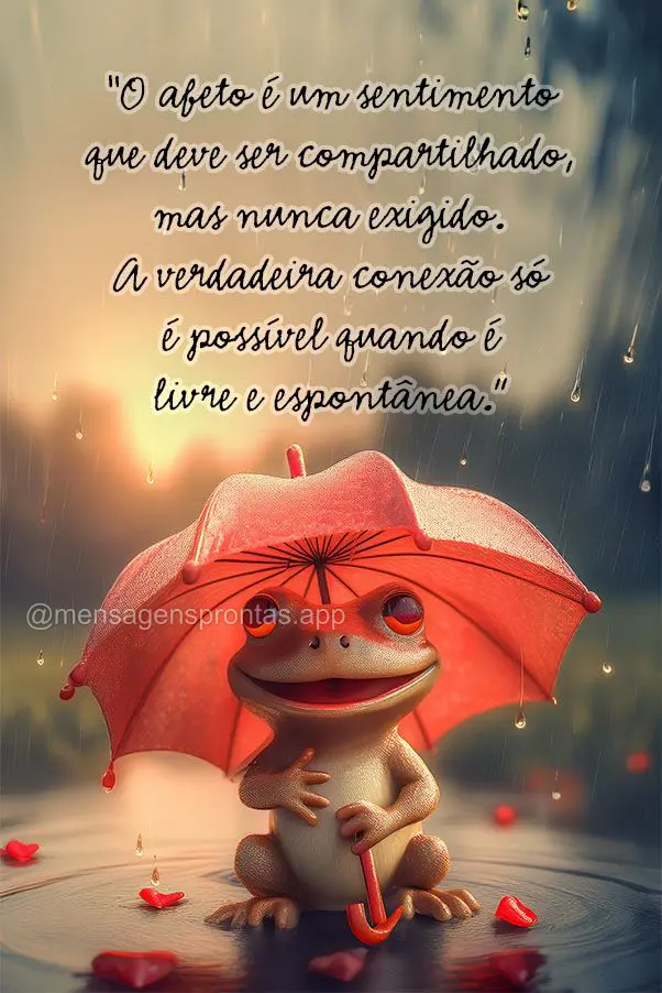 "O afeto é um sentimento que deve ser compartilhado, mas nunca exigido. A verdadeira conexão só é possível quando é livre e espontânea."