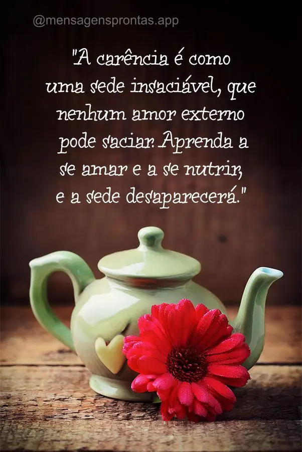 "A carência é como uma sede insaciável, que nenhum amor externo pode saciar. Aprenda a se amar e a se nutrir, e a sede desaparecerá."