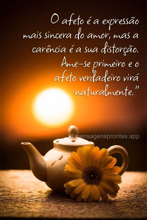 O afeto é a expressão mais sincera do amor, mas a carência é a sua distorção. Ame-se primeiro e o afeto verdadeiro virá naturalmente."