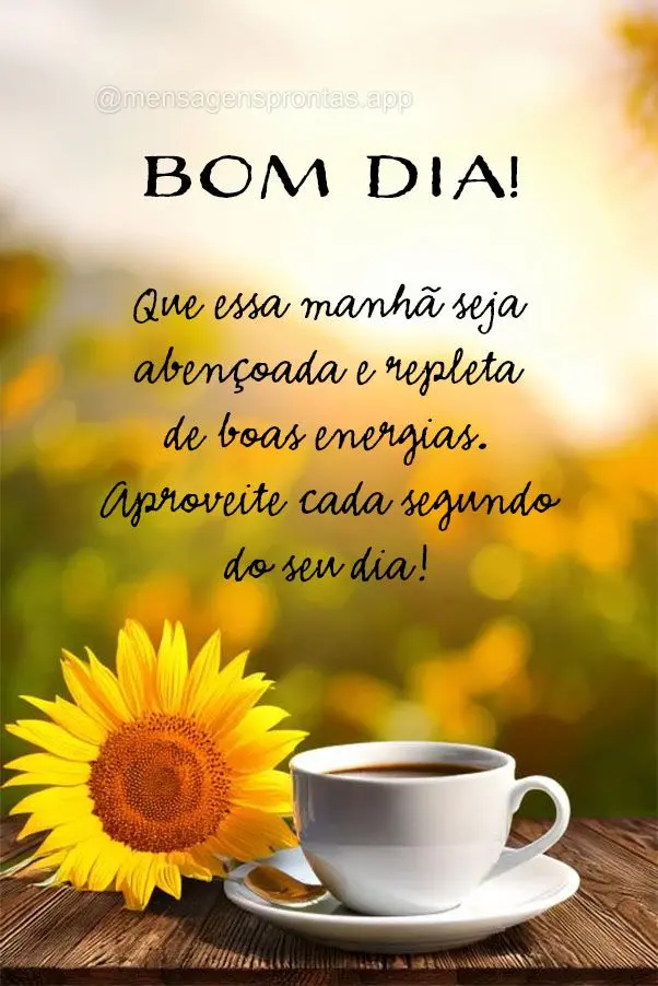 Que essa manhã seja abençoada e repleta de boas energias. Aproveite cada segundo do seu dia! Bom dia!