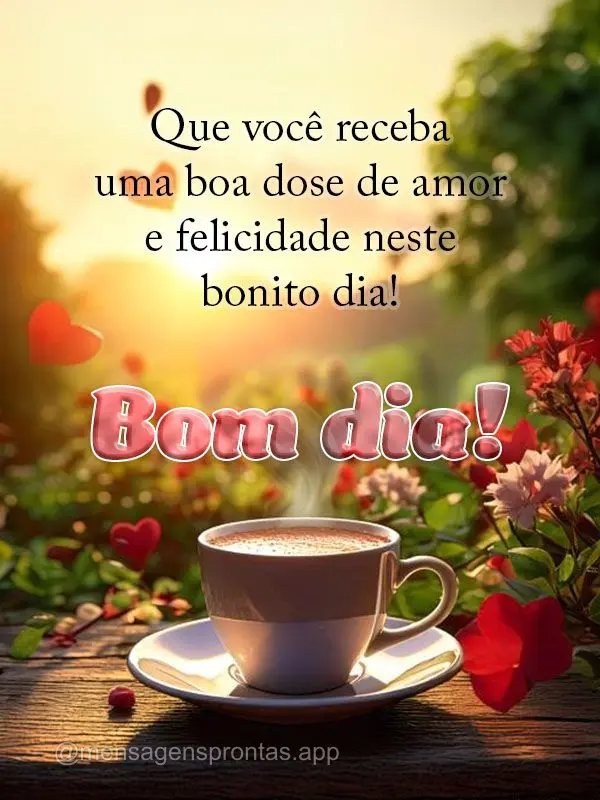 Que você receba uma boa dose de amor e felicidade neste bonito dia! Bom dia!