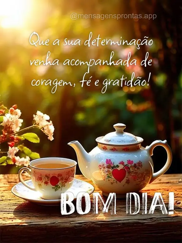 Que a sua determinação venha acompanhada de coragem, fé e gratidão!  Bom dia!