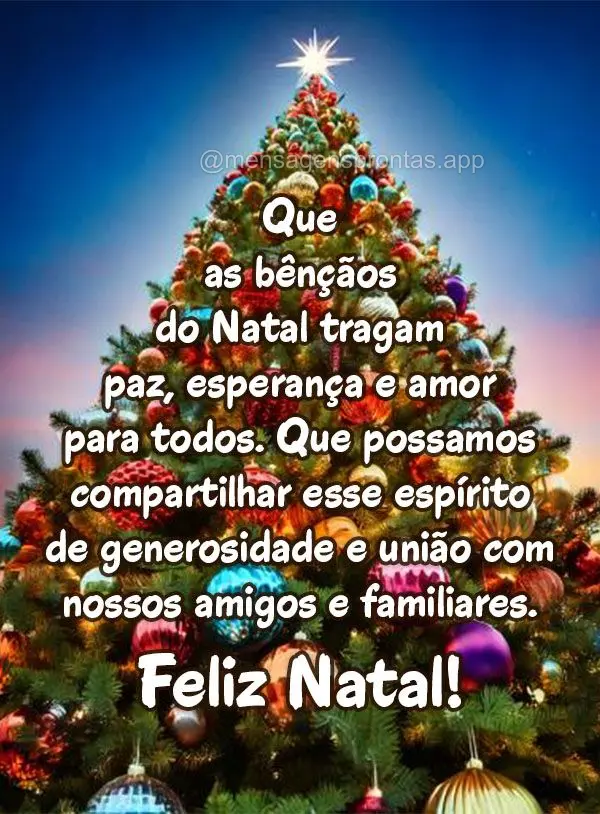 Que as bênçãos do Natal tragam paz, esperança e amor para todos. Que possamos compartilhar esse espírito de generosidade e união com nossos amigos ...