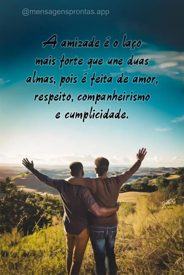 A amizade é o laço mais forte que une duas almas, pois é feita de amor, respeito, companheirismo e cumplicidade.