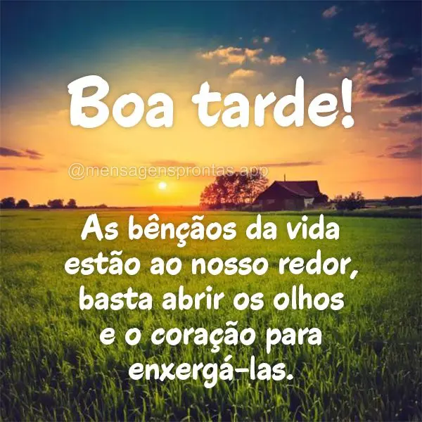 As bênçãos da vida estão ao nosso redor, basta abrir os olhos e o coração para enxergá-las. Boa tarde!